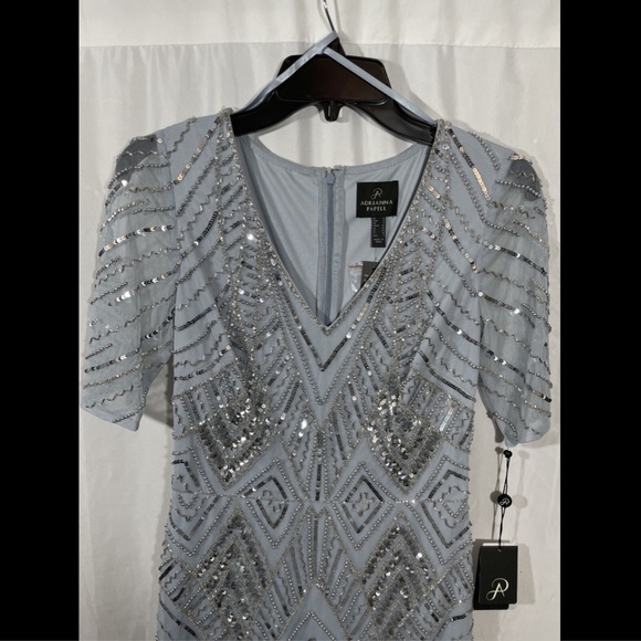 NWT $349 Adrianna Papell V-neck Beaded Gown in‎ Glacier [SZ 0 ] - Picture 7 of 15